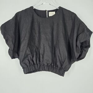 DISSH Bonnie Black Linen Bubble Crop Top in Black Size 6 NEW